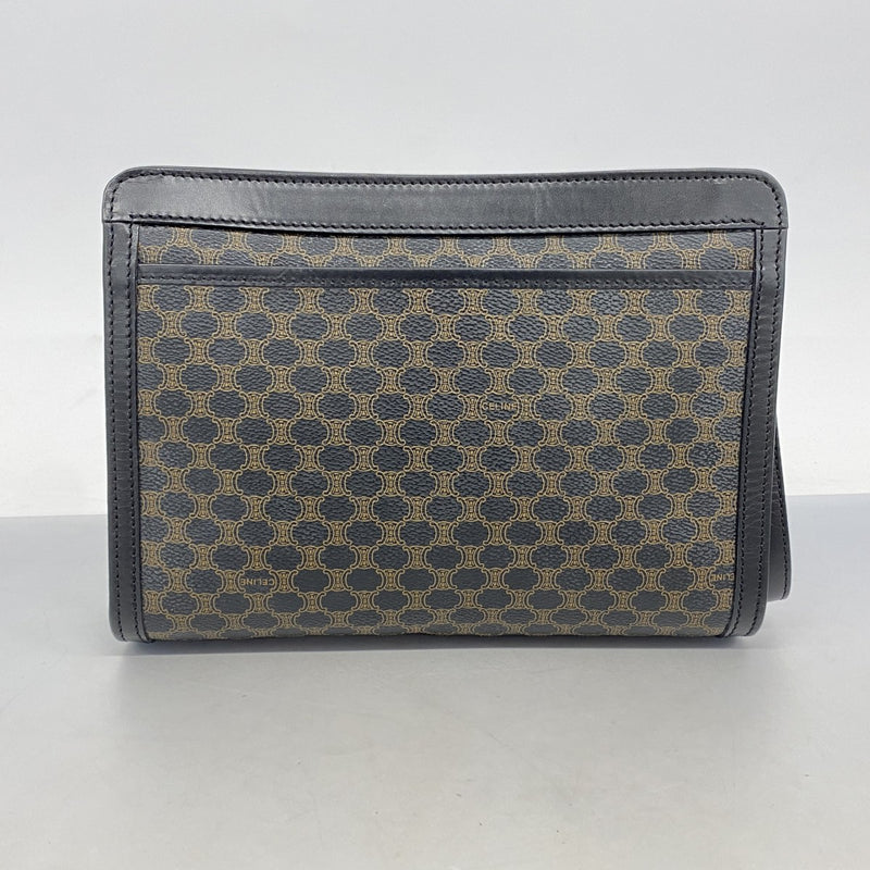 【5pa0916】セリーヌ クラッチバッグ マカダム PVC ブラック ブラウン ゴールド金具【中古】メンズ