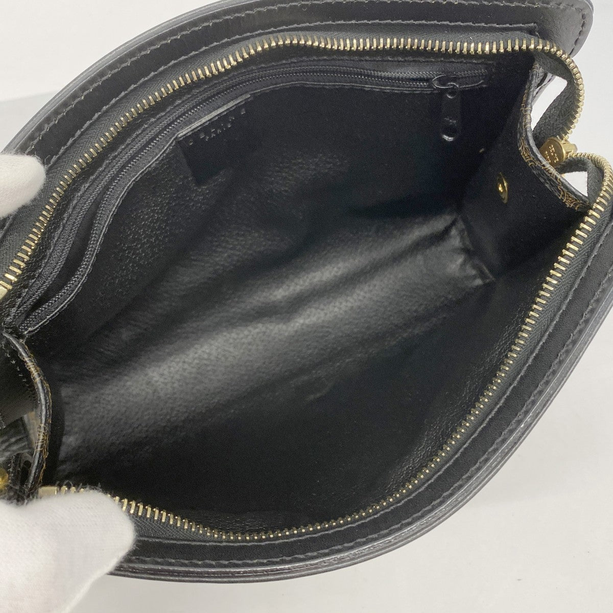 【5pa0916】セリーヌ クラッチバッグ マカダム PVC ブラック ブラウン ゴールド金具【中古】メンズ