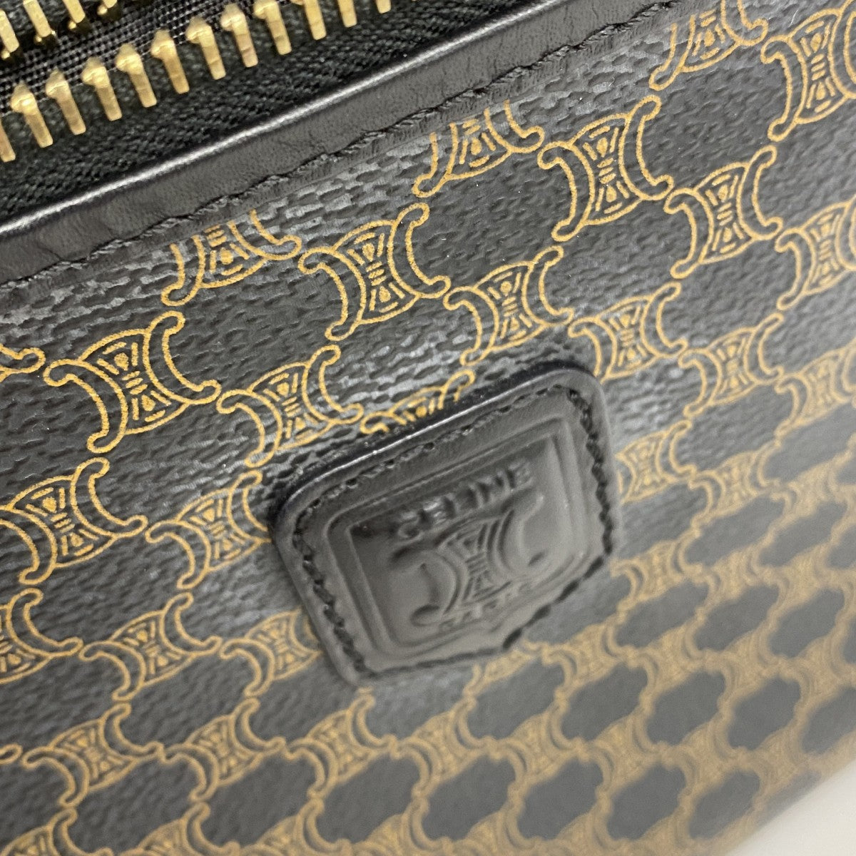 【5pa0916】セリーヌ クラッチバッグ マカダム PVC ブラック ブラウン ゴールド金具【中古】メンズ