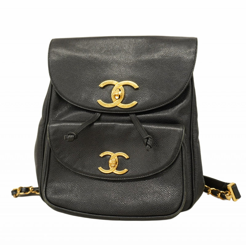 【5pa0953-h】シャネル リュック・デイパック キャビアスキン ブラック ゴールド金具【中古】レディース