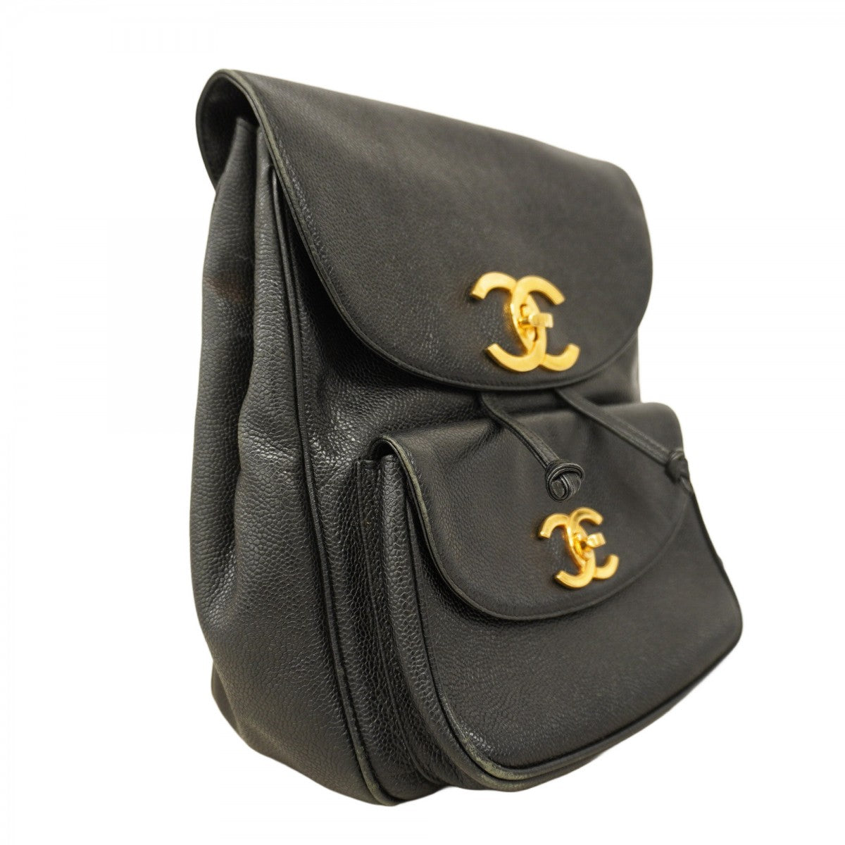 【5pa0953-h】シャネル リュック・デイパック キャビアスキン ブラック ゴールド金具【中古】レディース