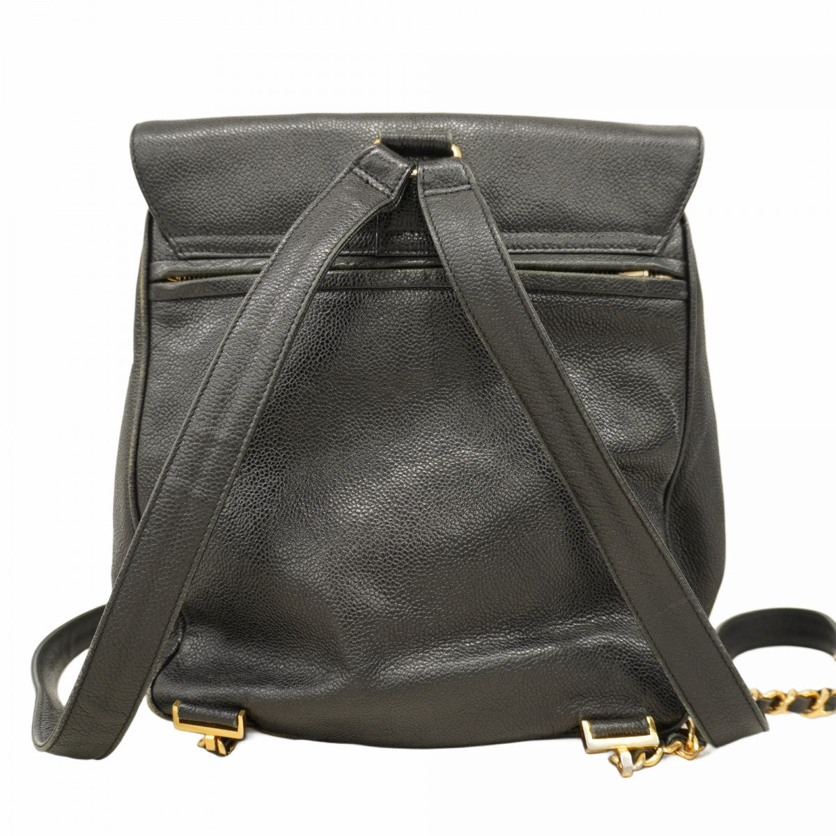 【5pa0953-h】シャネル リュック・デイパック キャビアスキン ブラック ゴールド金具【中古】レディース