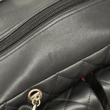 【5pa0954-h】シャネル トートバッグ カンボン マルチポケット ラムスキン ブラック シルバー金具【中古】レディース