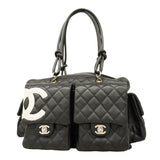 【5pa0954-h】シャネル トートバッグ カンボン マルチポケット ラムスキン ブラック シルバー金具【中古】レディース