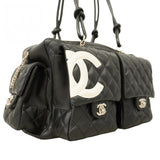 【5pa0954-h】シャネル トートバッグ カンボン マルチポケット ラムスキン ブラック シルバー金具【中古】レディース