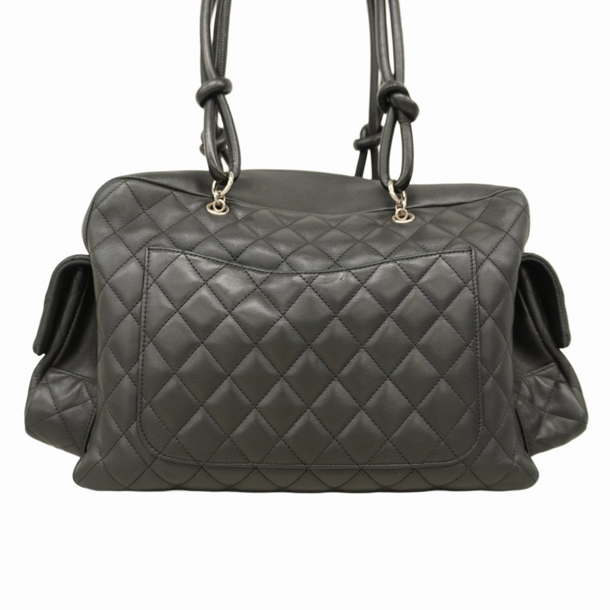 【5pa0954-h】シャネル トートバッグ カンボン マルチポケット ラムスキン ブラック シルバー金具【中古】レディース