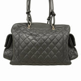 【5pa0954-h】シャネル トートバッグ カンボン マルチポケット ラムスキン ブラック シルバー金具【中古】レディース