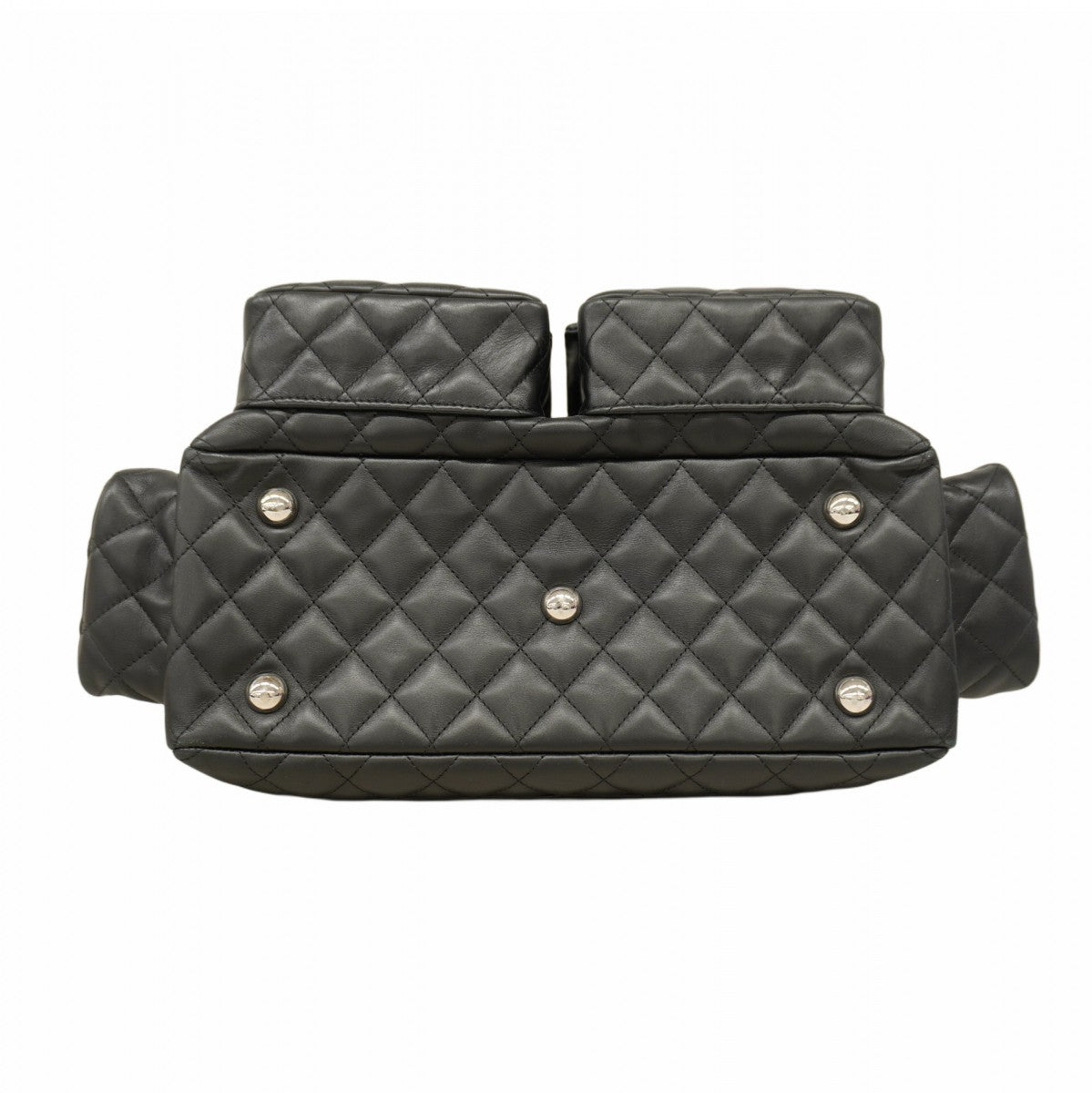 【5pa0954-h】シャネル トートバッグ カンボン マルチポケット ラムスキン ブラック シルバー金具【中古】レディース