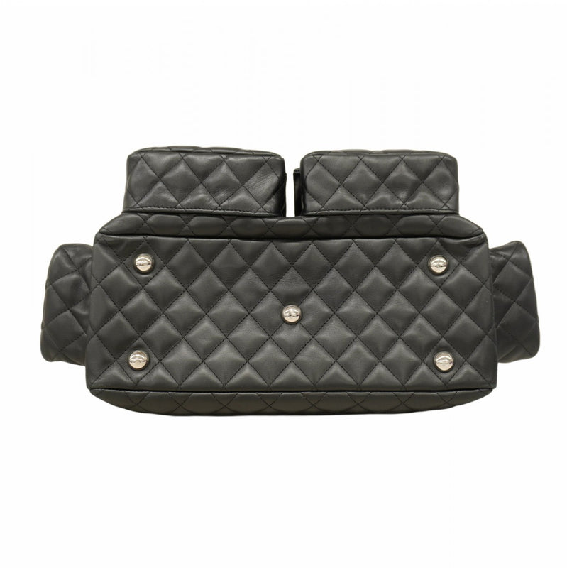 【5pa0954-h】シャネル トートバッグ カンボン マルチポケット ラムスキン ブラック シルバー金具【中古】レディース