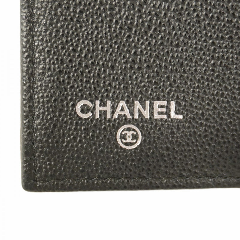 【5pa0955-h】シャネル 三つ折り財布 マトラッセ キャビアスキン ブラック シルバー金具【中古】レディース