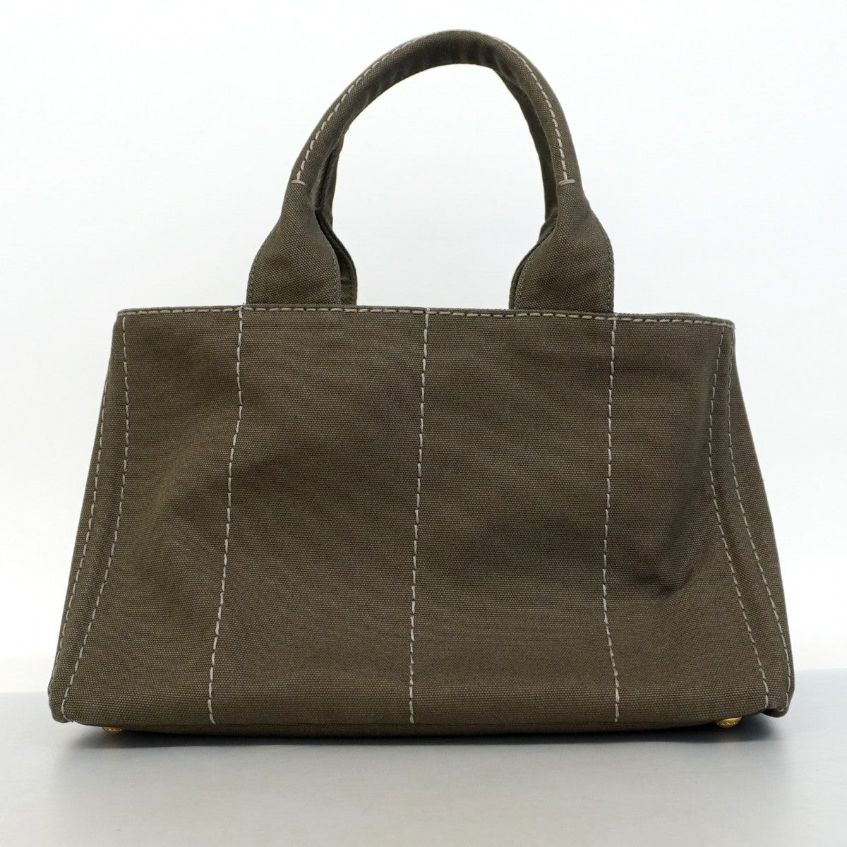 【5pa0968-h】プラダ トートバッグ カナパ キャンバス グリーン ゴールド金具【中古】レディース