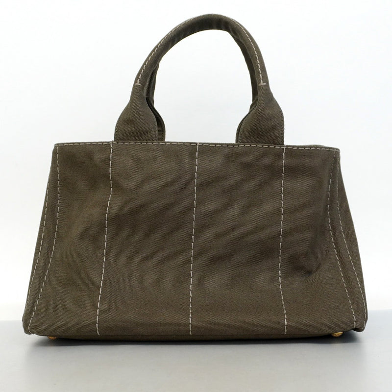 【5pa0968-h】プラダ トートバッグ カナパ キャンバス グリーン ゴールド金具【中古】レディース