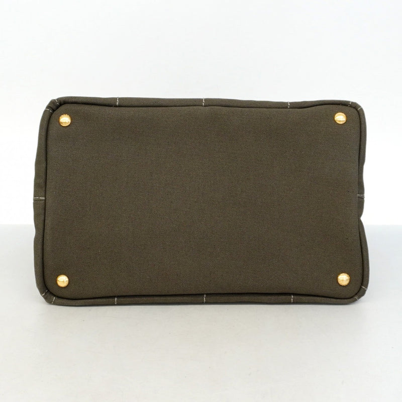 【5pa0968-h】プラダ トートバッグ カナパ キャンバス グリーン ゴールド金具【中古】レディース