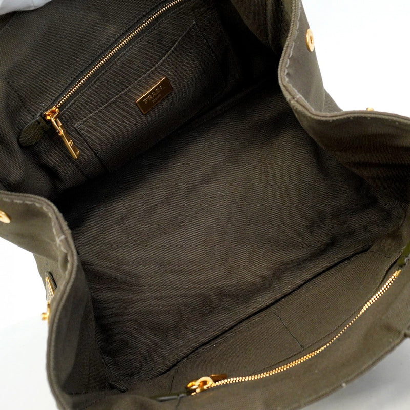 【5pa0968-h】プラダ トートバッグ カナパ キャンバス グリーン ゴールド金具【中古】レディース