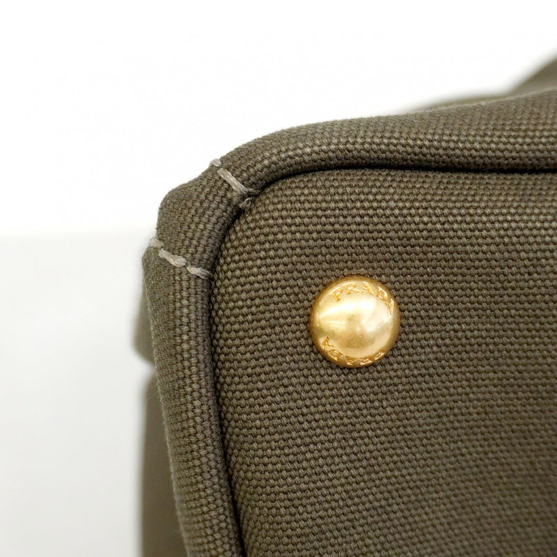 【5pa0968-h】プラダ トートバッグ カナパ キャンバス グリーン ゴールド金具【中古】レディース