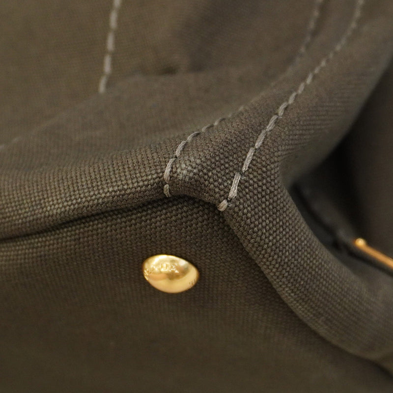 【5pa0968-h】プラダ トートバッグ カナパ キャンバス グリーン ゴールド金具【中古】レディース