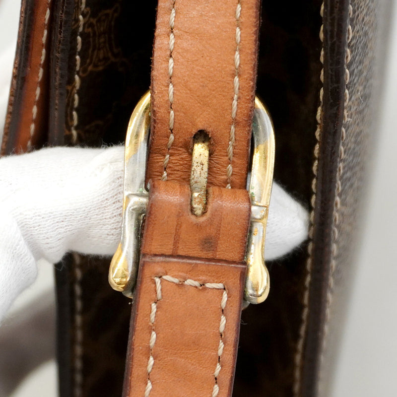 【5pa0969-h】セリーヌ ショルダーバッグ マカダム PVC ブラウン ゴールド金具【中古】レディース