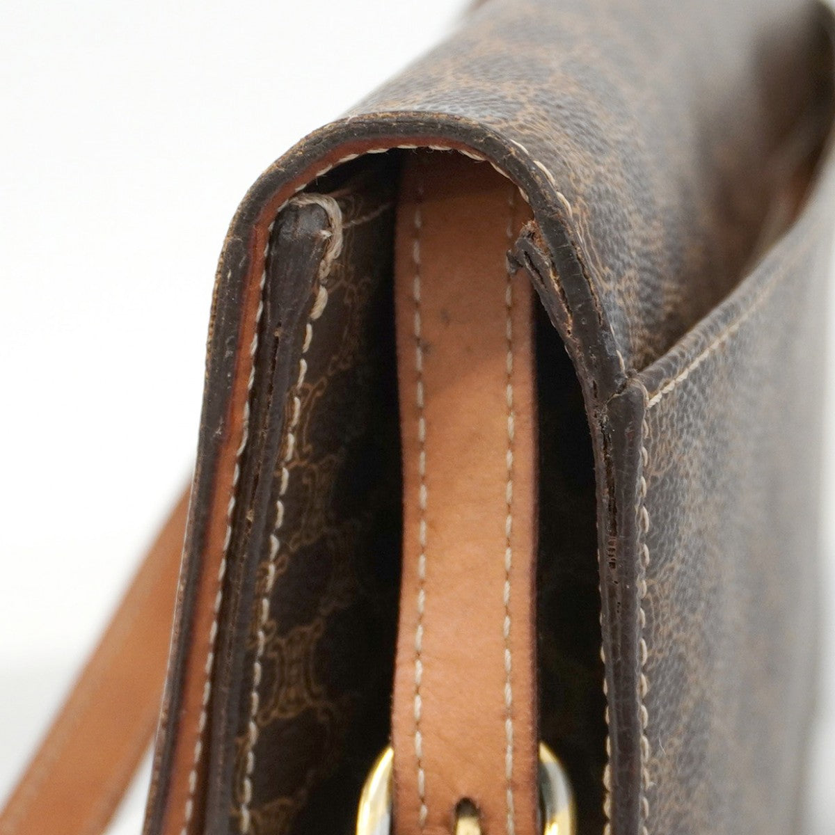 【5pa0969-h】セリーヌ ショルダーバッグ マカダム PVC ブラウン ゴールド金具【中古】レディース