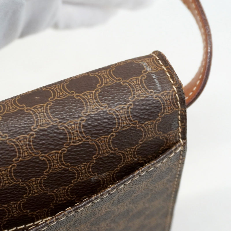 【5pa0969-h】セリーヌ ショルダーバッグ マカダム PVC ブラウン ゴールド金具【中古】レディース