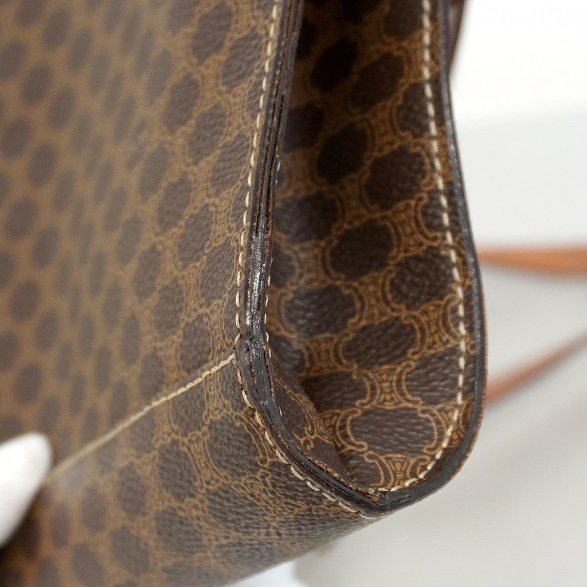 【5pa0969-h】セリーヌ ショルダーバッグ マカダム PVC ブラウン ゴールド金具【中古】レディース