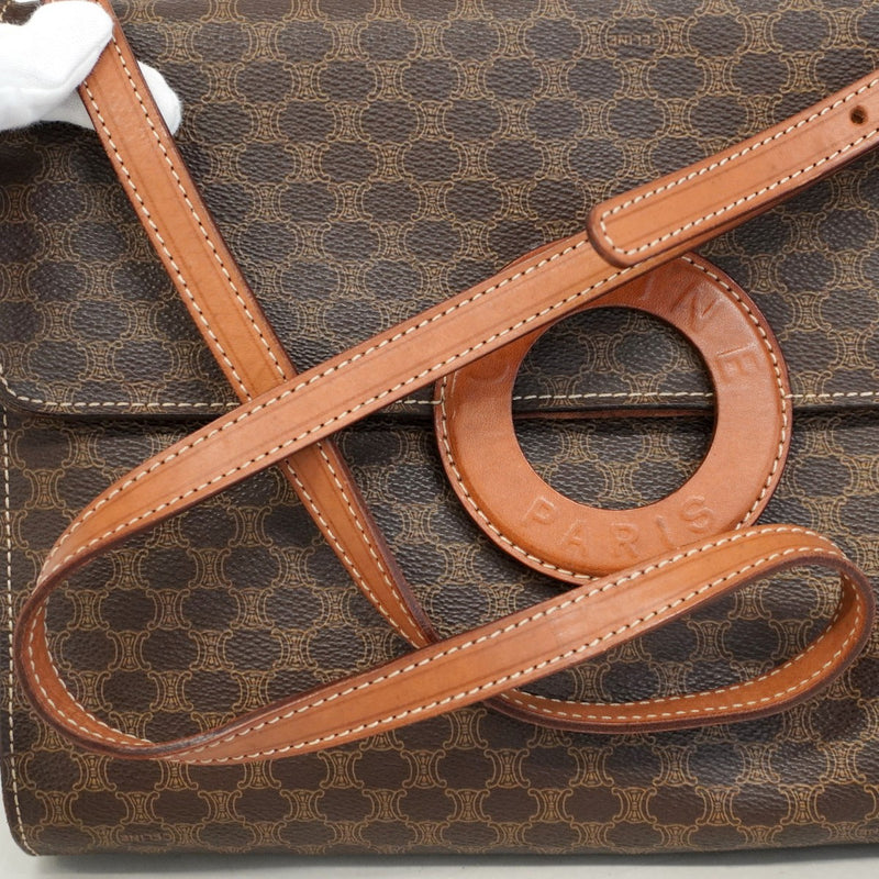 【5pa0969-h】セリーヌ ショルダーバッグ マカダム PVC ブラウン ゴールド金具【中古】レディース