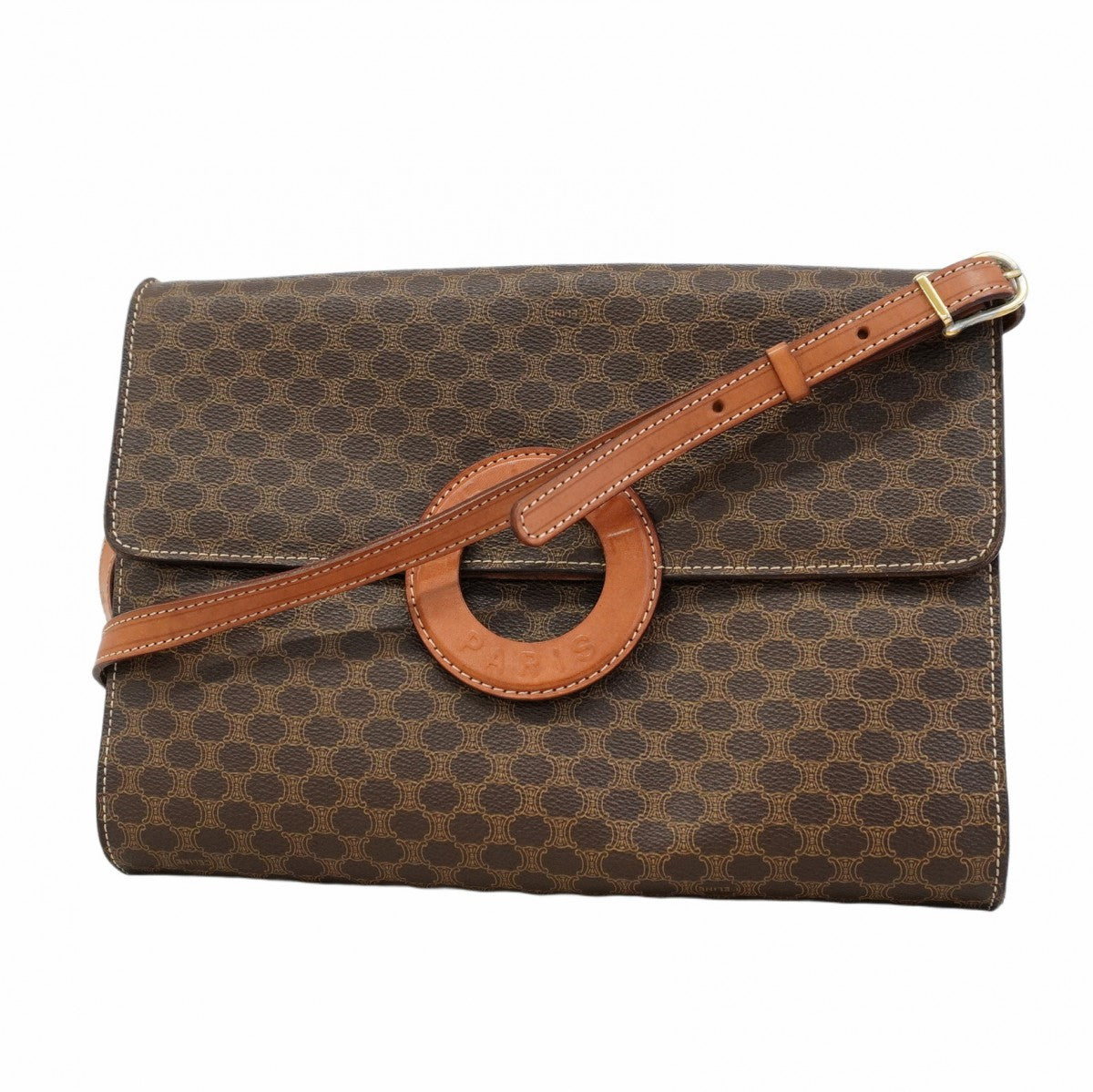 【5pa0969-h】セリーヌ ショルダーバッグ マカダム PVC ブラウン ゴールド金具【中古】レディース