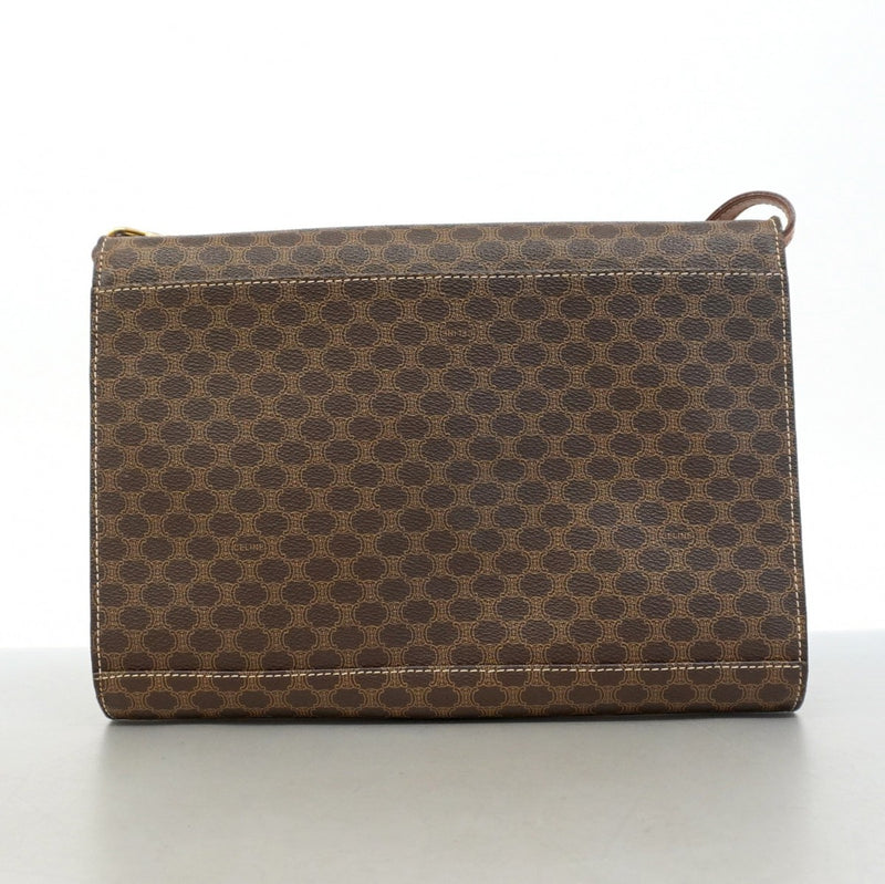 【5pa0969-h】セリーヌ ショルダーバッグ マカダム PVC ブラウン ゴールド金具【中古】レディース