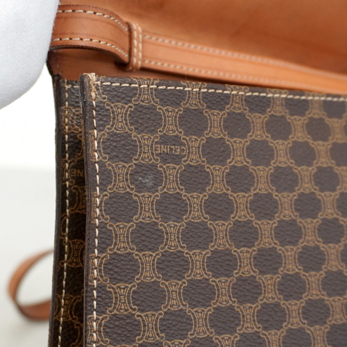 【5pa0969-h】セリーヌ ショルダーバッグ マカダム PVC ブラウン ゴールド金具【中古】レディース