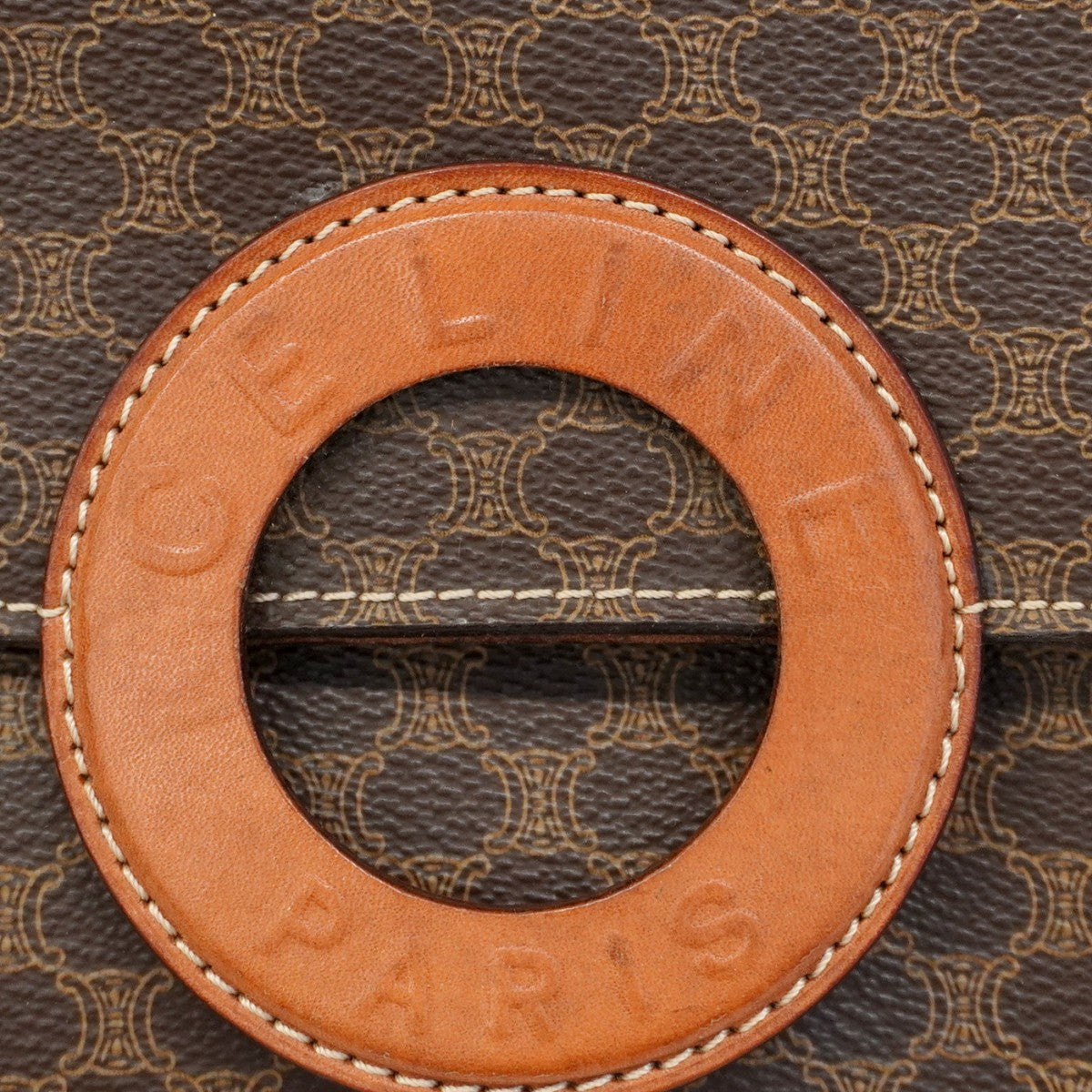 【5pa0969-h】セリーヌ ショルダーバッグ マカダム PVC ブラウン ゴールド金具【中古】レディース