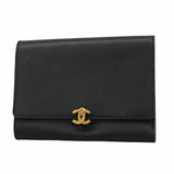 【5pa0970-h】シャネル 三つ折り財布 レザー ブラック ゴールド金具【中古】レディース