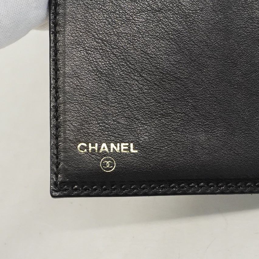 【5pa0970-h】シャネル 三つ折り財布 レザー ブラック ゴールド金具【中古】レディース