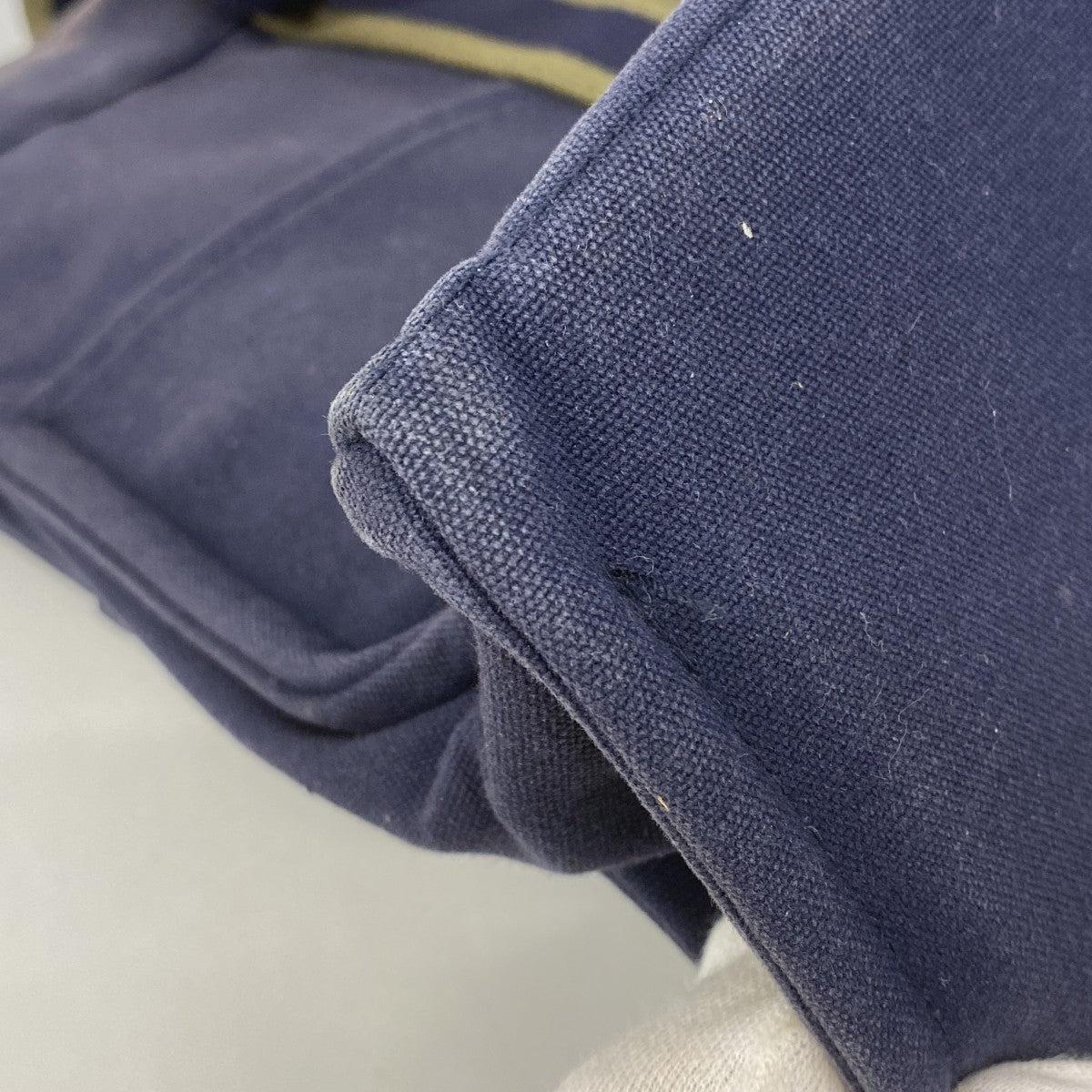【5pa0983】エルメス トートバッグ フールトゥGM キャンバス ネイビー グリーン シルバー金具【中古】レディース