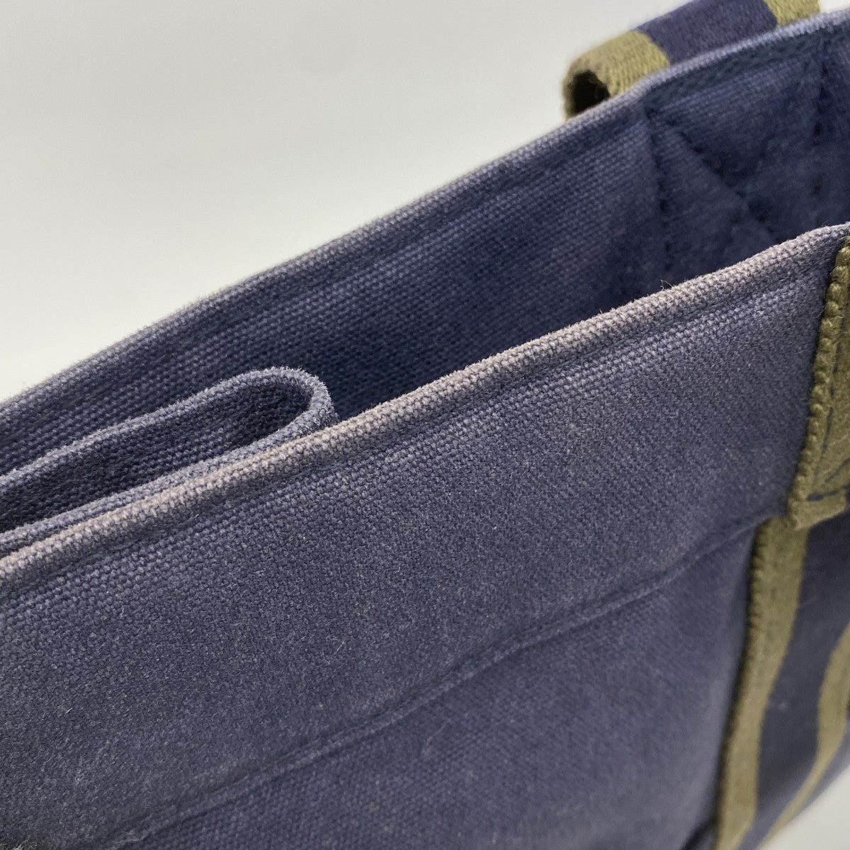 【5pa0983】エルメス トートバッグ フールトゥGM キャンバス ネイビー グリーン シルバー金具【中古】レディース