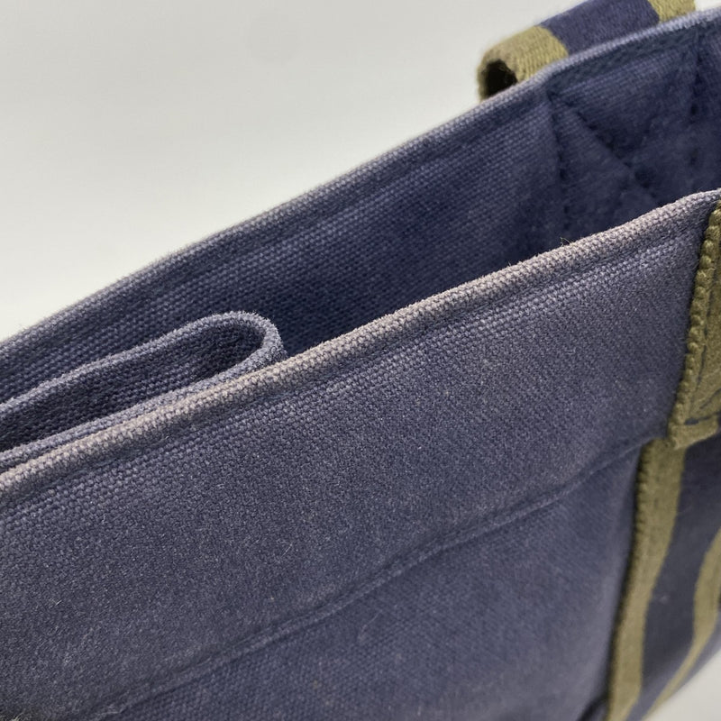 【5pa0983】エルメス トートバッグ フールトゥGM キャンバス ネイビー グリーン シルバー金具【中古】レディース
