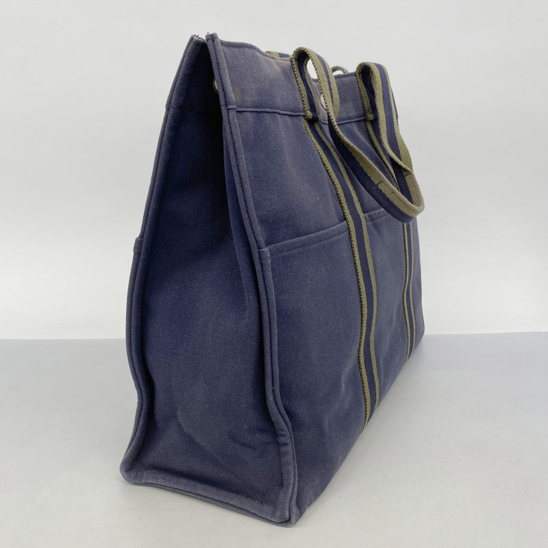 【5pa0983】エルメス トートバッグ フールトゥGM キャンバス ネイビー グリーン シルバー金具【中古】レディース