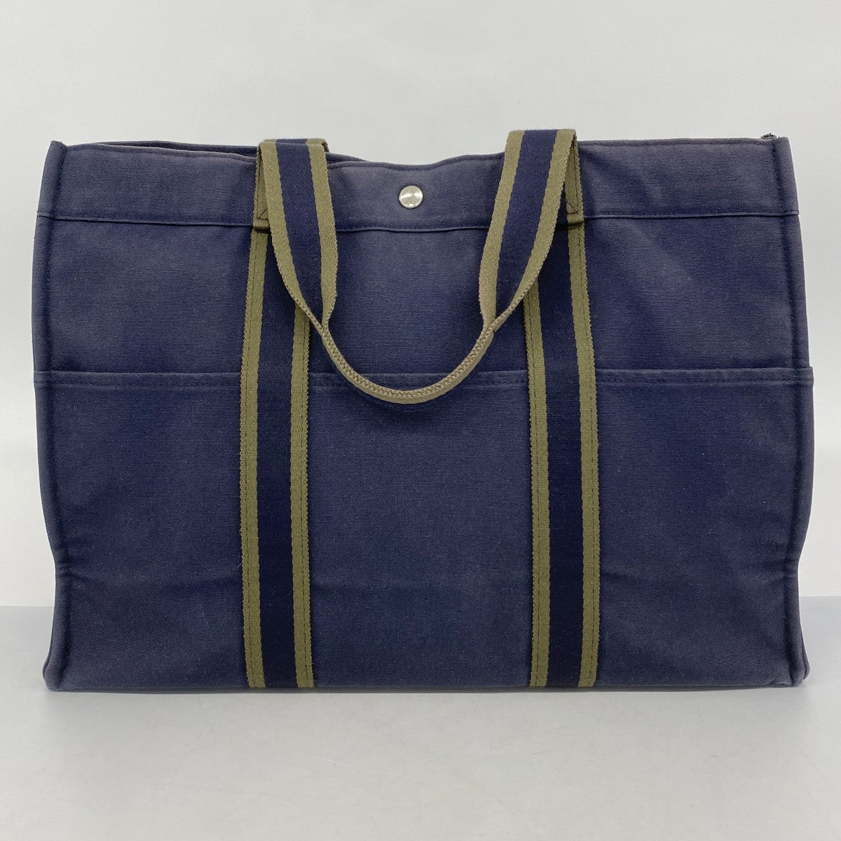 【5pa0983】エルメス トートバッグ フールトゥGM キャンバス ネイビー グリーン シルバー金具【中古】レディース