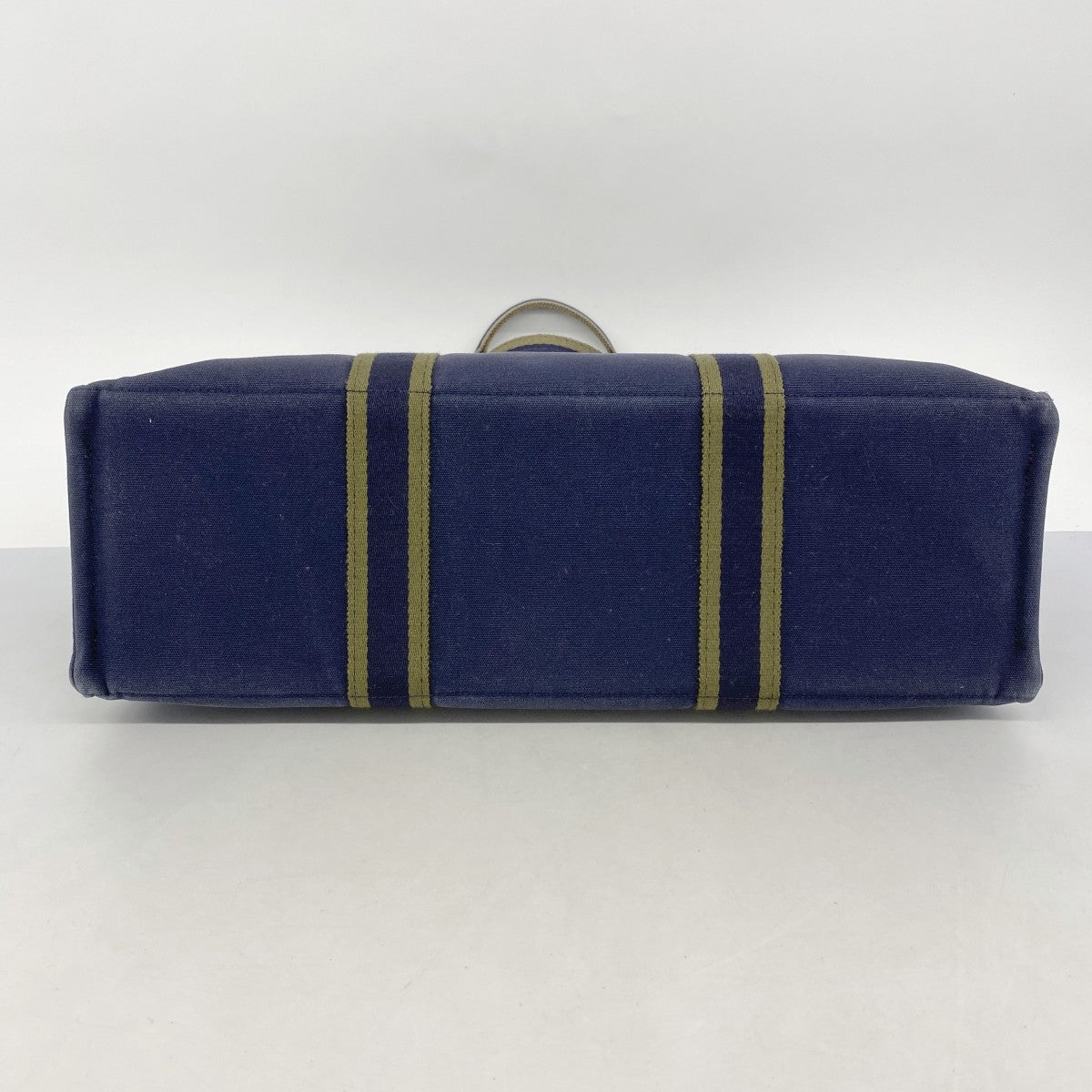 【5pa0983】エルメス トートバッグ フールトゥGM キャンバス ネイビー グリーン シルバー金具【中古】レディース