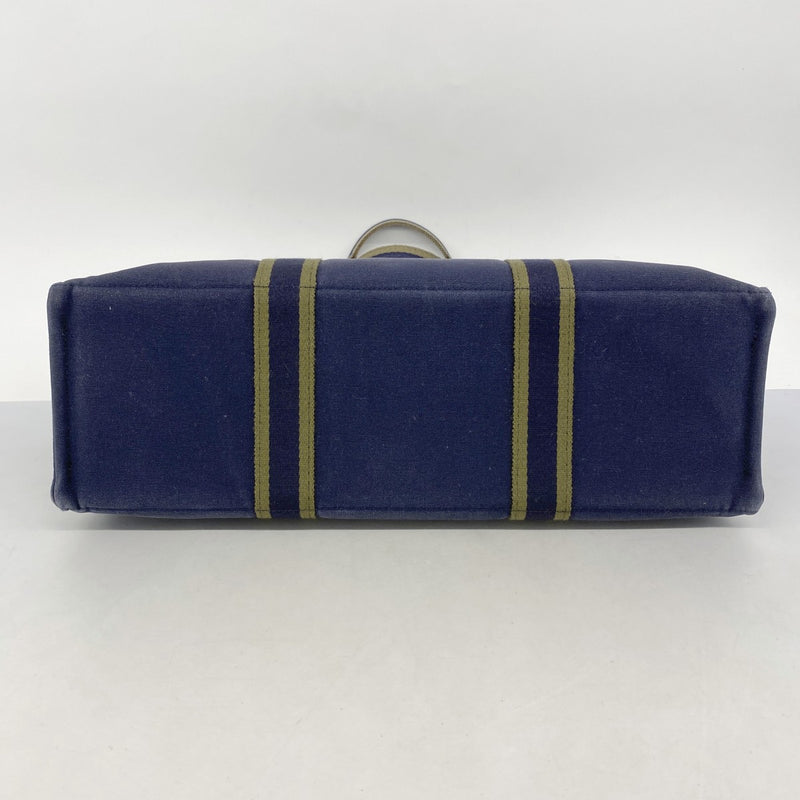 【5pa0983】エルメス トートバッグ フールトゥGM キャンバス ネイビー グリーン シルバー金具【中古】レディース