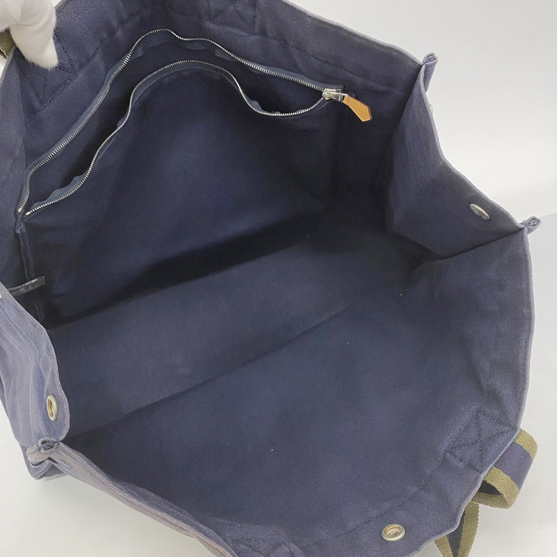 【5pa0983】エルメス トートバッグ フールトゥGM キャンバス ネイビー グリーン シルバー金具【中古】レディース