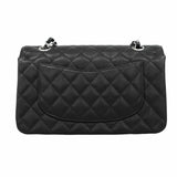 【5pa0993-e】シャネル ショルダーバッグ マトラッセ Wフラップ Wチェーン キャビアスキン ブラック シルバー金具【中古】レディース