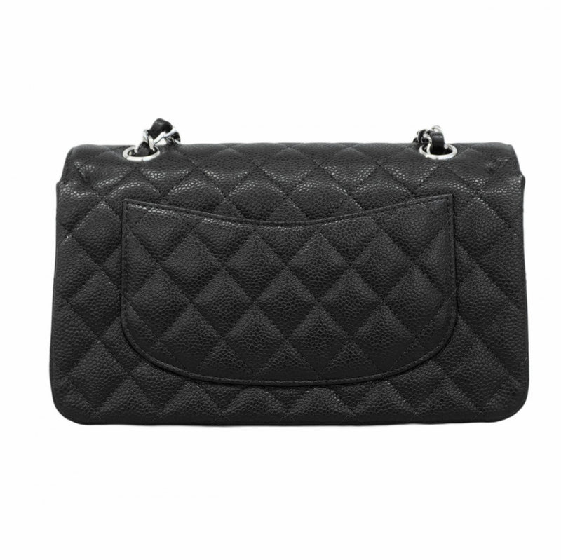 【5pa0993-e】シャネル ショルダーバッグ マトラッセ Wフラップ Wチェーン キャビアスキン ブラック シルバー金具【中古】レディース