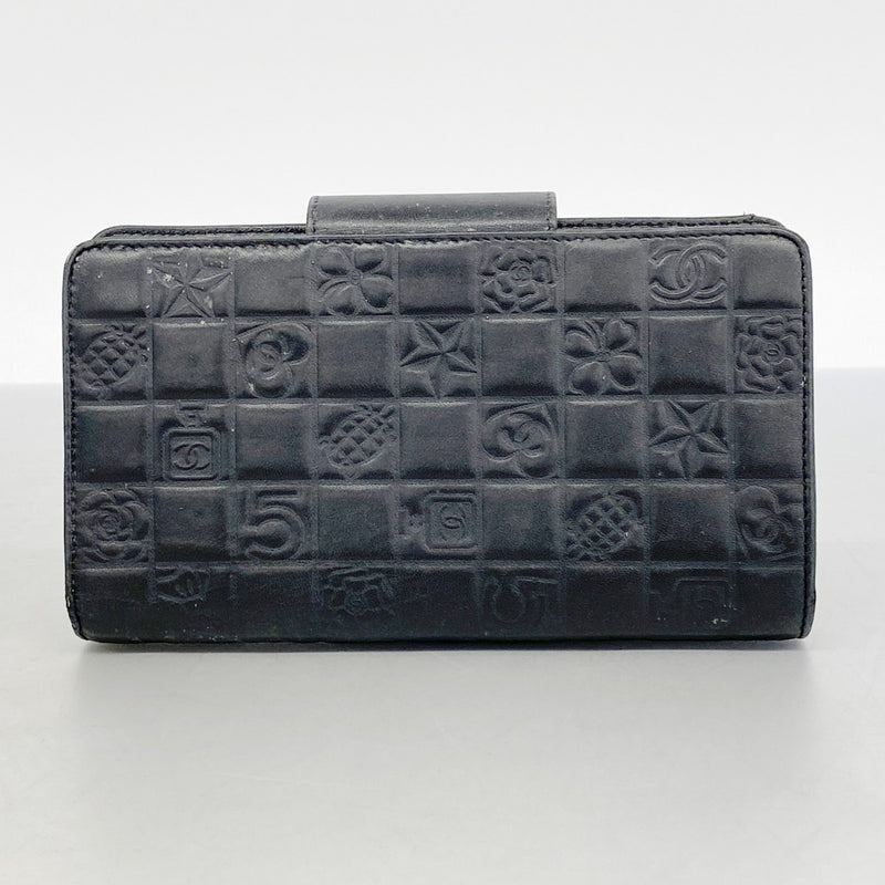 5pa1199-h】シャネル 長財布 アイコン ラムスキン ブラック シルバー