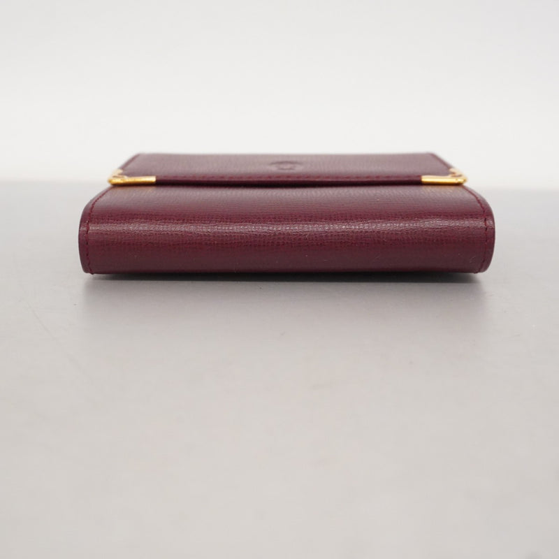 5pa1374】カルティエ 三つ折り財布 マスト レザー ボルドー ゴールド