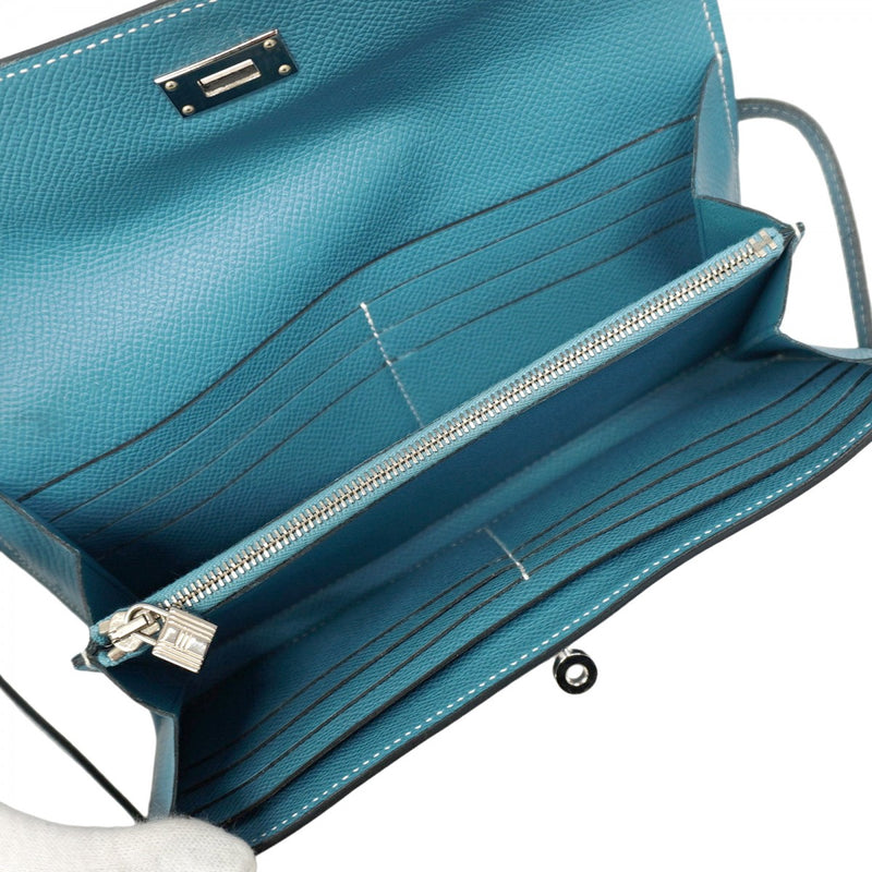 HERMES エルメス　ケリーウォレット ヴォーエプソン ブルージーン シルバー 5pa1475-h】エルメス 長財布 ケリーウォレット ヴォーエプソン ブルー