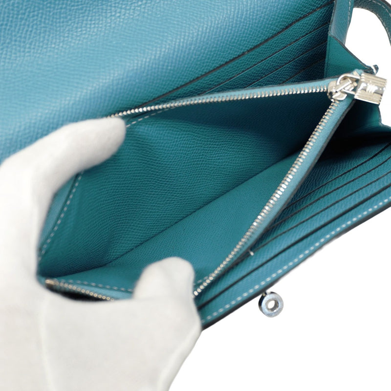 5pa1475-h】エルメス 長財布 ケリーウォレット ヴォーエプソン ブルー