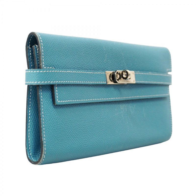 5pa1475-h】エルメス 長財布 ケリーウォレット ヴォーエプソン ブルー