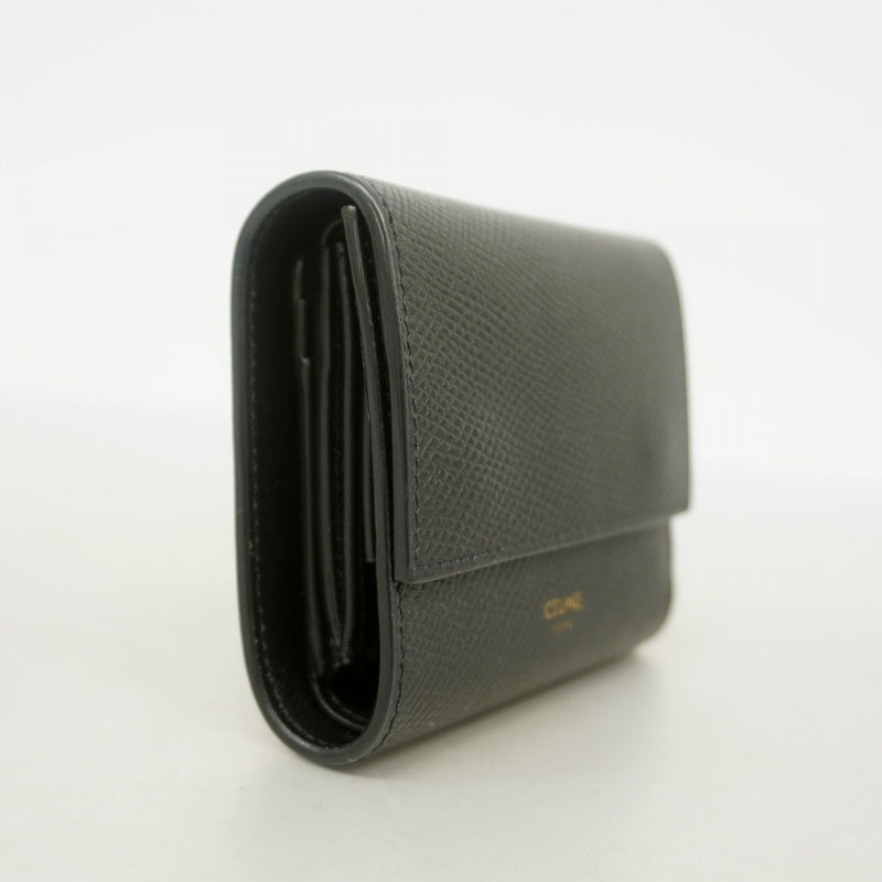 5pb1689】セリーヌ 三つ折り財布 レザー ブラック ゴールド金具【中古