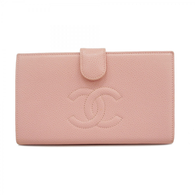 CHANEL 激レア　キャビアスキンピンク財布新品　シャネル 5pb1739】シャネル 長財布 キャビアスキン ピンク ゴールド金具【中古