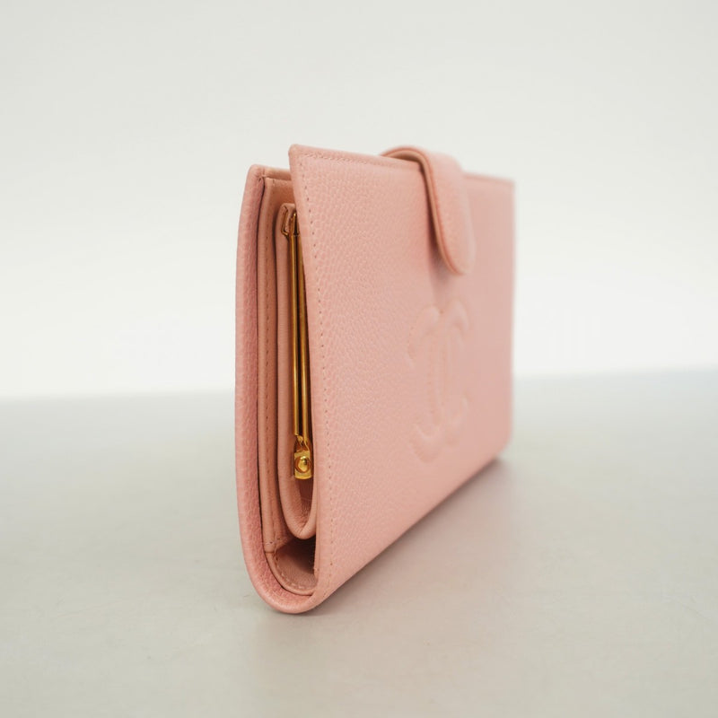 5pb1739】シャネル 長財布 キャビアスキン ピンク ゴールド金具【中古