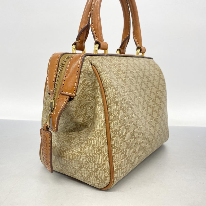 【CELINE】ハンドバッグ　マカダム柄　ゴールド金具　ベージュ　自立　PVC セリーヌ CELINE ワンショルダーバッグ アクセサリーポーチ マカダム柄